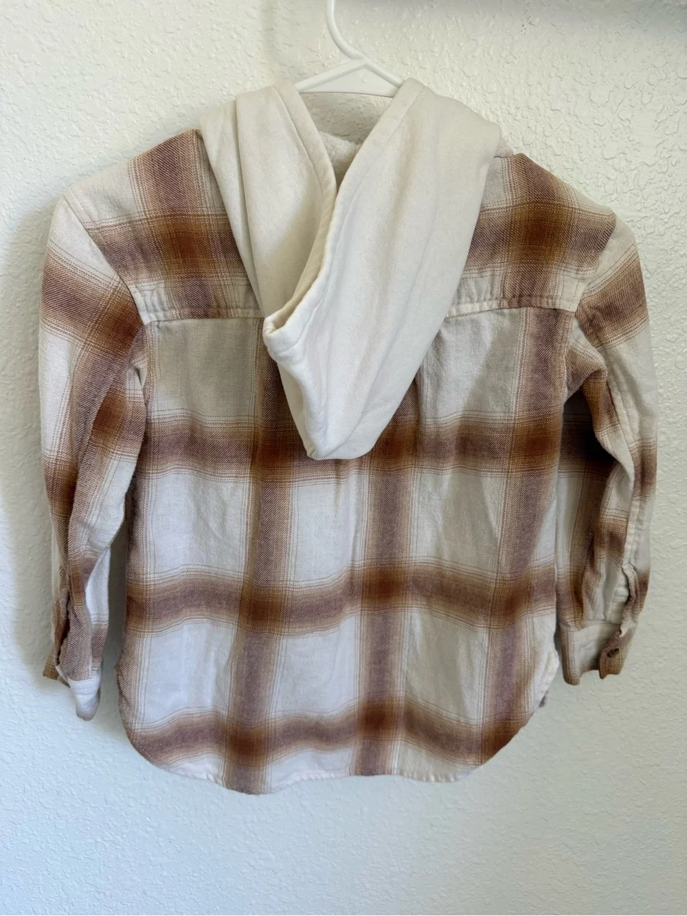 Old Navy Beige and Brown Plaid Hooded Button-Down Shirt